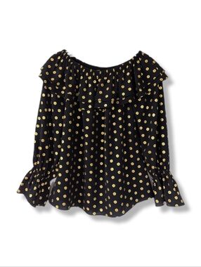 NWT Michael Michael Kors Black & Gold Medallion Print Off The Shoulder Blouse